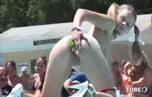 Girls masturbating in front of crowd